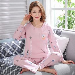 Home Clothing Cute Girls Cartoon Print Pyjama Sets For Women 2024 Autumn Cotton Long Sleeve Pyjama Pijama Female Lounge Homewear