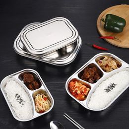 Dinnerware 304 Stainless Steel 2/3/4 Grid Bento Lunch Box With Lid Portable Children Healthy Container School Office