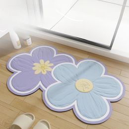 Bath Mats Flower Soft Silicone Suede Floor Mat Household Foot Bathroom Entrance Anti Slip Quick Drying And Water Absorbing Pad