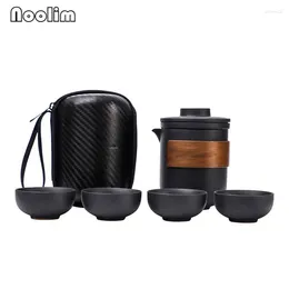 Teaware Sets Japanese Ceramic Portable Travel Tea Set Black Pottery Philtre Teapot Gaiwan Office Cups Strainer Kettle Drinkware