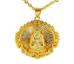 Circle Buddha Pendant Necklace Chain 18k Yellow Gold Filled Buddhist Beliefs Womens Mens Jewelry Gift1239341