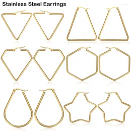 Hoop Earrings Big Stainless Steel Geometric For Women Gold Plated Trendy Female Jewelry Gift
