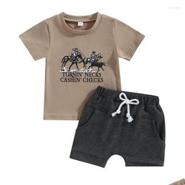 Clothing Sets Baby Boy Western Clothes Cute Farm Print Short Sleeve T-Shirt Shorts Set Toddler Summer Outfits Drop Delivery Kids Mater Oteqo