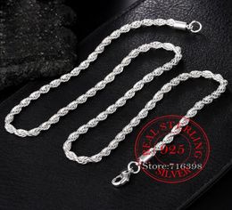 925 Sterling Silver 1618202224 Inch 4mm ed Rope Chain Necklace For Women Man Fashion Wedding Charm Jewelry9028478