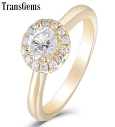 Transgems 14k Yellow Gold 05ct 5mm Fg Colour Moissanite Engagement Ring For Women Wedding Classic Ladies Ring With Moissanite Y1904008421