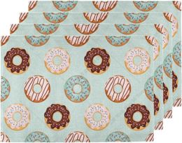 Table Mats Donuts Patterns Placemats Set Of 4 Washable Placemat Waterproof Place For Home Party Dining Decor 18x12 In