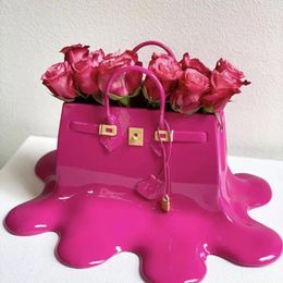 Vases Trend Handbag Vase Nordic Fashion Bag Sculpture Resin Crafts Flower Arrangement Pot Decoration Living Room