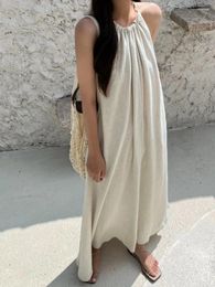 Casual Dresses Long Loose Cotton Linen Holiday Summer Ruffled Dress For Women Halter Pullover Maxi Sundress Female 2024 Colour