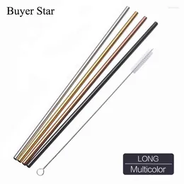 Drinking Straws 8 Stainless Steel Cleaner Brush Reusable Unfolded Metal Straw Gold Black Kitchen