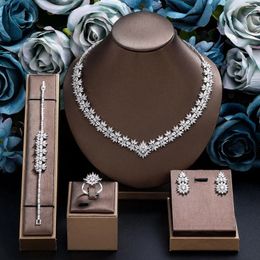 Necklace Earrings Set Trendy Dubai UAE Wedding Jewellery 4PCS Cubic Zirconia Full Women Party Bride Accessories