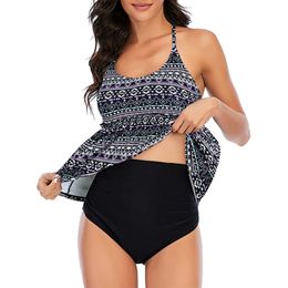 Sexy Bathing Suit For Ladies Conservative Sexy Two Piece Swimsuits Retro Halter Ruched High Waist Print Tankini Set Summer