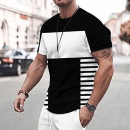 Summer Colourful Stripes Print Mens Tshirts Striped Style Loose Short Sleeve Casual Tee Shirts Oversized T Shirt Men Clothing 240403