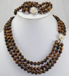 Natural 3 rows 8mm Africa Roaring Tiger Eye Necklace Bracelet 1719quot75quot2635660