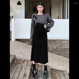 Work Dresses Two-piece Women Sweater Shawl Dress Suit Winter Knitted Blouse To Slim Waist And Look Slimming For Commuting Polyester