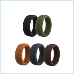 Band Rings Mens Sile 8.7Mm Tree Bark Flexible Rubber Ring Rustic Wedding Bands 5 Colors Drop Delivery Jewelry Dhgarden Dhvwk