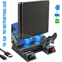 Stands PS4 Slim Play Station 4 PRO Cooling Stand With 2 Gamepad Charging Dock 12 Video Games Support for Playstation 4 S Accessories