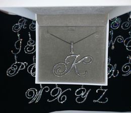 Cursive 26 Initial Letter Pendant Necklace Micro Pave 5A Cubic Zirconia CZ Alphabet Name Jewelry7334446