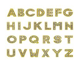 1300pcslot AZ Gold color full rhinestone Slide letter 8mm diy charms alphabet fit for 8MM leather wristband keychains7002649