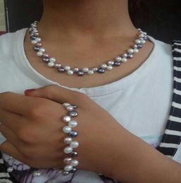 genuine fine set SOUTH SEA Charming white pink Grey pearl Necklace bracelet6467657