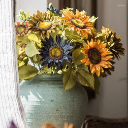 Decorative Flowers Beautiful Artificial Bouquet Multi-Color Fake Sunflowers Silk Home Display