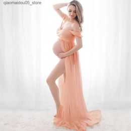 Maternity Dresses Pregnant womens dress maternity dress shoulder lace mesh transparent split length skirt for photo photography props Q240413