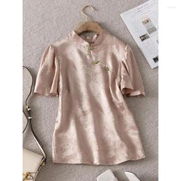 Ethnic Clothing 2024 Chinese Improved Cheongsam Blouse Women Stand Up Collar Vinatge Graceful Spring Summer T Shirt Oriental