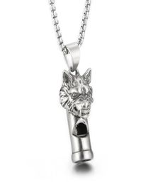 Gothic Wolf Head Whistle Necklace Pendant Casting Stainless Steel Rolo Chain Jewelry For Mens Boys Cool Gifts 3mm 24 Inch9583022