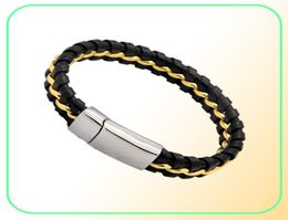 Unique Designer 316L Stainless Steel Bracelets Bangles Mens Gift Black Leather Knitted Magnetic Clasp Bracelet Men Jewelry4737898
