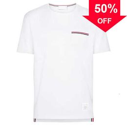 Tb Fashion Brand Mens T Shirts Chest Pocket Stripe Pure Cotton Summer Round Neck Short Sleeve T-shirt Business Casual 11