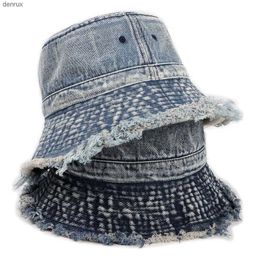 Wide Brim Hats Bucket Hats 2023 Washed Denim Bucket Hat Women Fishermans Hat cool Unisex Bob Caps Hip Hop Gorros Men Panama Windproof Bucket HatL240413