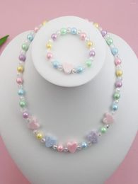 Necklace Earrings Set 2pcs Girls' Heart-shaped Decorated Beaded Necklaces And Bracelets Are Worn Daily Throughout The Four Seasons In Random