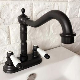 Bathroom Sink Faucets Swivel Spout Basin Faucet Black Brass Double Handle Hole Deck Mounted Kitchen Cold And Water Mixer Taps Dhg068