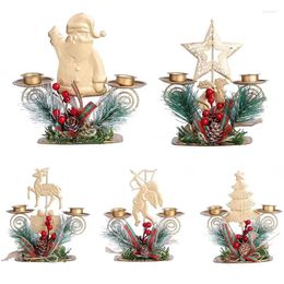 Candle Holders Christmas Santa Claus Snowflake Star Candlestick Iron Holder Desktop Home Decoration Accessories