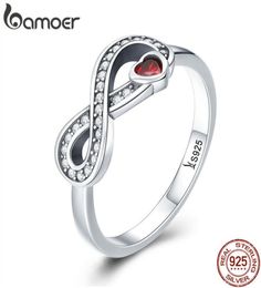 BAMOER 100 925 Sterling Silver Infinity Love Forever Heart Clear CZ Finger Ring for Women Wedding Engagement Jewellery SCR4154549008