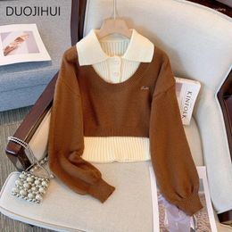 Women's Knits DUOJIHUI Two Piece Vintage Preppy Style Casual Female Cardigan Chic Pullovers Fashion Button Knitted Sweater Women