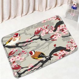 Bath Mats Flowers Colorful Bird Mat Chinese Style Red Floral Anti Skid Water Absorption Living Room Pad Bedroom Doormat Bathroom