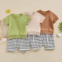 Clothing Sets 2024-03-18 Lioraitiin 0-3Y Toddler Baby Boys Shorts Set Short Sleeve Crew Neck T-shirt With Striped Summer Outfit