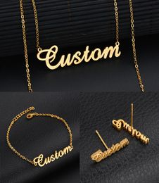Personalized custom 18K Gold Plated Stainless Steel Script Name necklace Charm Nameplate Necklace Jewelry gift Chain Choker Neckla9946407