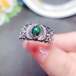 Cluster Rings Natural Black Opal For Women 925 Silver Engagement Carry Certificate