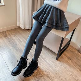 Pants Girl Pantskirt Soft Elastic Waist Cotton Kids Spring Autumn Leggings Balck Grey Girls Fake Two Pieces Skirt Skinny Pants 413yrs