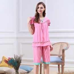 Home Clothing Comfortable Knee Length Womens Pajamas Shorts Set Print Women Lingeries Short Sleeve Sleeping 2 Piece