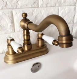 Kitchen Faucets Antique Brass Double Hole Deck Mount Bathroom Sink Faucet Swivel Spout Cold Mixer Water Tap 2an062