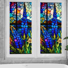 Window Stickers Colorful Flowers Wall Sticker Privacy Film Bathroom Cling Stained Static Vintage Decor