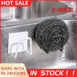 Kitchen Storage 2-8PCS Stainless Steel Sponge Holder Hook Sink Drain Drying Rack Self Adhesive Storages Wall Hooks For Bathroom