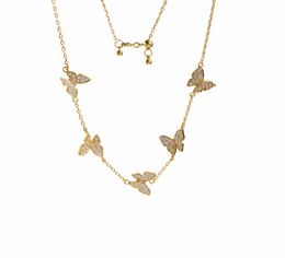 2021 Fashion Exquisite Diamond Four Leaf Clover Butterfly Pendant Crystals Clavicle Chain Necklace 18K Gold for Van WomenGirls We2411631