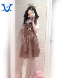 Girl overalls Women039s Kawaii Rilakkuma Dress Cute Bear Embroidery Cosplay Dress Lolita Overall Detachable Hood28016955880546