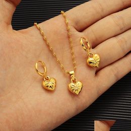 Earrings Necklace 14K Yellow Solid Fine Gold Dubai India Heart African Set Pendant Ethiopia Bridl Jewellery Sets Drop Delivery Otjdr