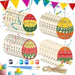 Decorative Figurines Unfinished Wooden Hang Ornaments 32pcs Hollow Out Egg To Paint DIY Decorations For Home Easter Wedding Birthday