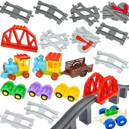 Big Size Railway Train Track Bricks Straight Curved Uphill Large Track Bridge Vehicle City Toy Building Brick Compatible Duploes