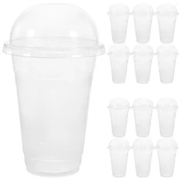 Disposable Cups Straws 50 Sets Beverage Coffee Cup Storage Shelve Clear With Lids Fruit Iced Pp Transparent Dome